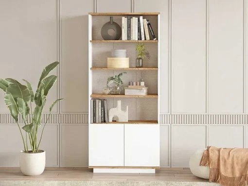 Boekenkast Met 2 Deuren En 4 Nissen - Licht Naturel En Wit - Lotula