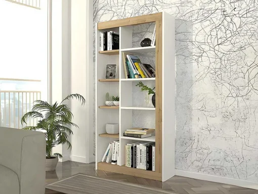 Boekenkast Met 10 Nissen - Licht Naturel En Wit - Silomai