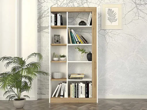 Boekenkast Met 10 Nissen - Licht Naturel En Wit - Silomai