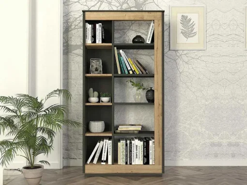 Boekenkast Met 10 Nissen - Naturel En Antraciet - Silomai