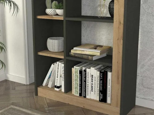 Boekenkast Met 10 Nissen - Naturel En Antraciet - Silomai