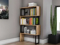 Boekenkast Met 3 Planken Van Metaal - Licht Naturel En Zwart - Roveni
