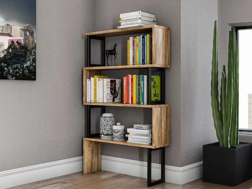Boekenkast Met 3 Planken Van Metaal - Licht Naturel En Zwart - Roveni