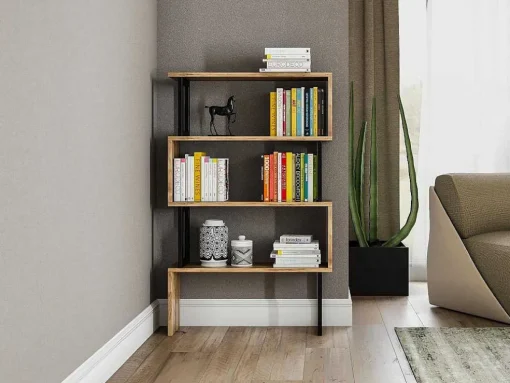 Boekenkast Met 3 Planken Van Metaal - Licht Naturel En Zwart - Roveni