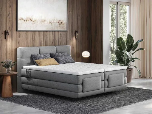 Boxspring-Hoofdbordset + Elektrische Relax-Lattenbodem + Matras + Opleg 2 X 80 X 200 Cm Lichtgrijs - Lodi Van Palacio