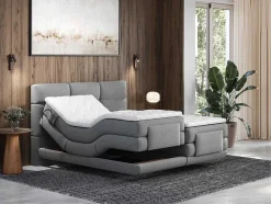Boxspring-Hoofdbordset + Elektrische Relax-Lattenbodem + Matras + Opleg 2 X 80 X 200 Cm Lichtgrijs - Lodi Van Palacio