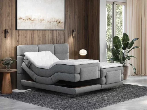 Boxspring-Hoofdbordset + Elektrische Relax-Lattenbodem + Matras + Opleg 2 X 80 X 200 Cm Lichtgrijs - Lodi Van Palacio
