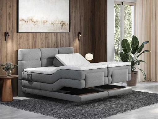 Boxspring-Hoofdbordset + Elektrische Relax-Lattenbodem + Matras + Opleg 2 X 80 X 200 Cm Lichtgrijs - Lodi Van Palacio