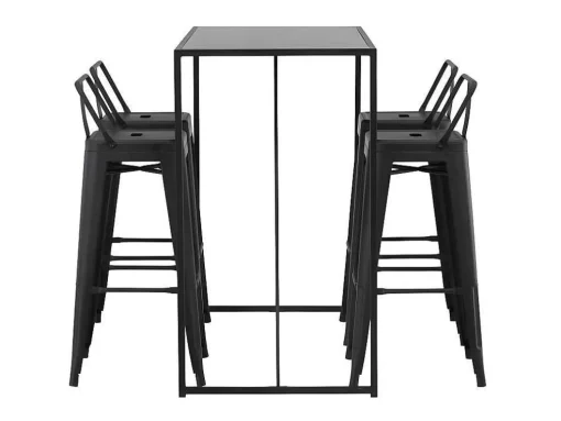 Brea Barmeubelset Bartafel Zwart En 4 Tempe Barstoelen Zwart.