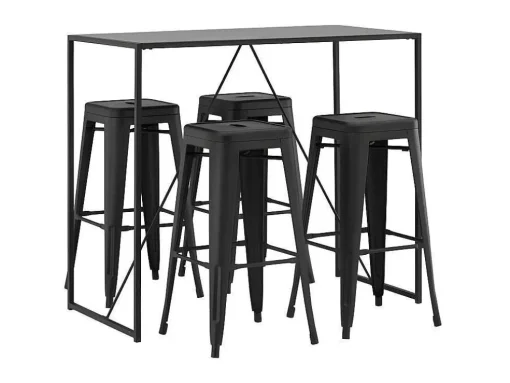 Brea Barmeubelset Bartafel Zwart En 4 Tempe Barstoelen Zwart.