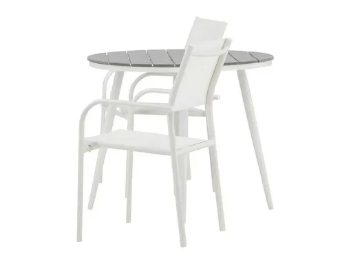 Break Tuinmeubelset Tafel O90Cm Grijs, 2 Stoelen Santorini Wit.