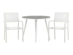 Break Tuinmeubelset Tafel O90Cm Grijs, 2 Stoelen Santorini Wit.