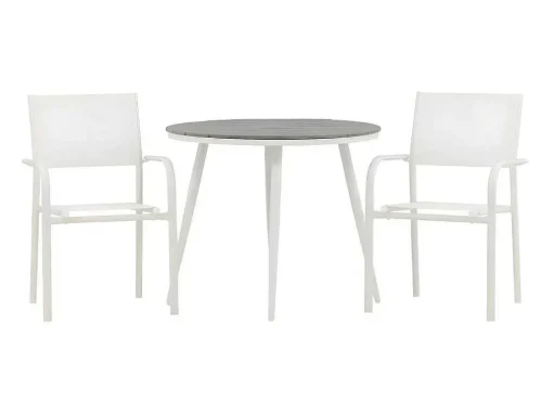 Break Tuinmeubelset Tafel O90Cm Grijs, 2 Stoelen Santorini Wit.