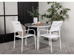Break Tuinmeubelset Tafel O90Cm Grijs, 2 Stoelen Santorini Wit.
