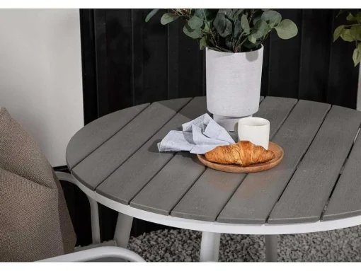 Break Tuinmeubelset Tafel O90Cm Grijs, 2 Stoelen Santorini Wit.
