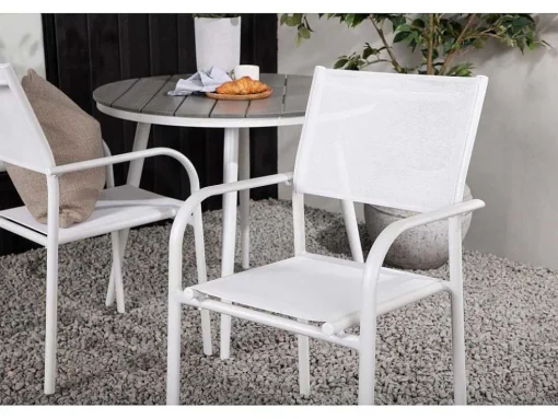 Break Tuinmeubelset Tafel O90Cm Grijs, 2 Stoelen Santorini Wit.