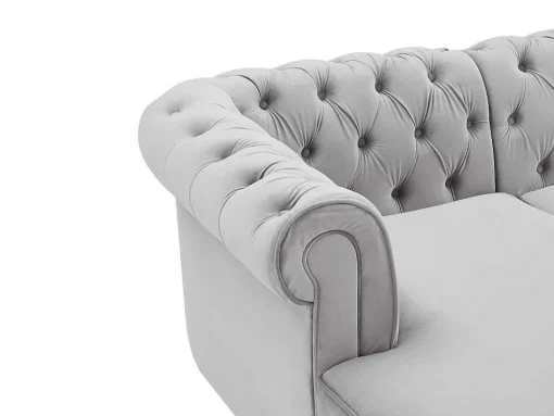 Brede Hoekbank Van Lichtgrijs Velours Chesterfield