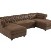 Brede Hoekbank Van Microvezel Met Verouderd Leereffect Chesterfield