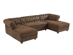 Brede Hoekbank Van Microvezel Met Verouderd Leereffect Chesterfield