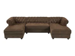 Brede Hoekbank Van Microvezel Met Verouderd Leereffect Chesterfield
