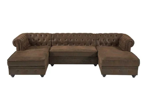 Brede Hoekbank Van Microvezel Met Verouderd Leereffect Chesterfield