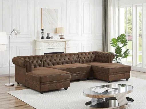 Brede Hoekbank Van Microvezel Met Verouderd Leereffect Chesterfield