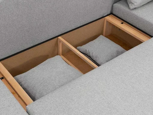 Brede Hoekslaapbank Met Lichtgrijze Stoffen Bekleding Ladazia