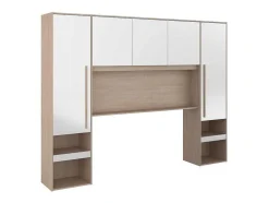 Brugkast Met Opbergruimte - Met Ledverlichting - L265 Cm - Kleuren: Glanzend Wit En Houtlook - Velona