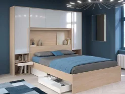 Brugkast Met Opbergruimte - Met Ledverlichting - L265 Cm - Kleuren: Glanzend Wit En Houtlook - Velona