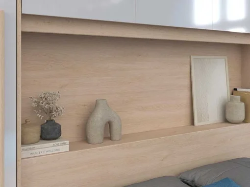 Brugkast Met Opbergruimte - Met Ledverlichting - L265 Cm - Kleuren: Glanzend Wit En Houtlook - Velona