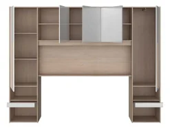 Brugkast Met Opbergruimte - Met Ledverlichting - L265 Cm - Kleuren: Glanzend Wit En Houtlook - Velona