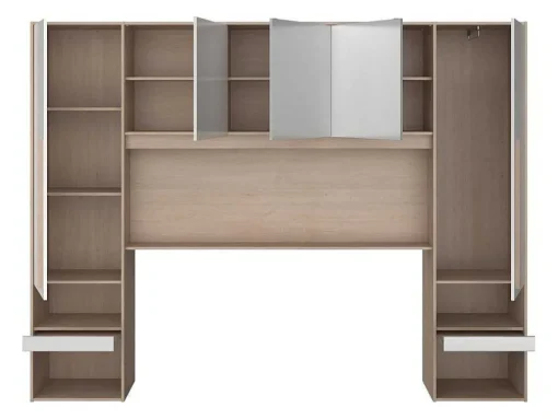 Brugkast Met Opbergruimte - Met Ledverlichting - L265 Cm - Kleuren: Glanzend Wit En Houtlook - Velona