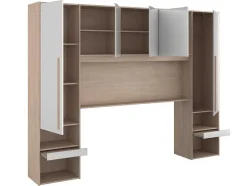 Brugkast Met Opbergruimte - Met Ledverlichting - L265 Cm - Kleuren: Glanzend Wit En Houtlook - Velona