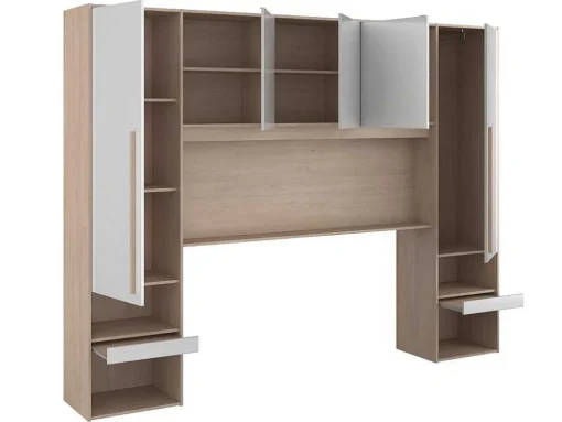 Brugkast Met Opbergruimte - Met Ledverlichting - L265 Cm - Kleuren: Glanzend Wit En Houtlook - Velona
