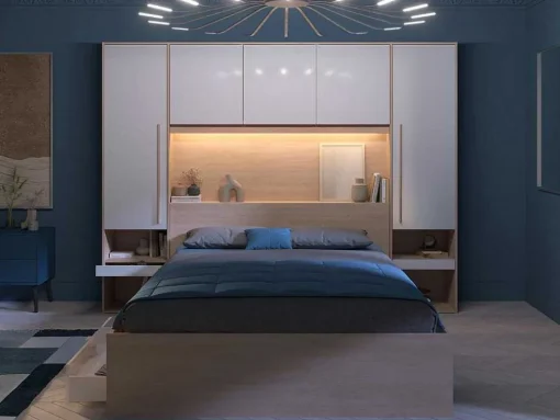 Brugkast Met Opbergruimte - Met Ledverlichting - L265 Cm - Kleuren: Glanzend Wit En Houtlook - Velona