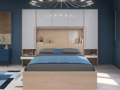 Brugkast Met Opbergruimte - Met Ledverlichting - L265 Cm - Kleuren: Glanzend Wit En Houtlook - Velona