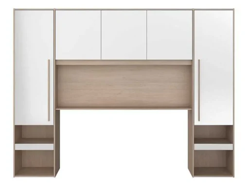 Brugkast Met Opbergruimte - Met Ledverlichting - L265 Cm - Kleuren: Glanzend Wit En Houtlook - Velona