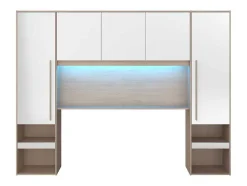 Brugkast Met Opbergruimte - Met Ledverlichting - L265 Cm - Kleuren: Glanzend Wit En Houtlook - Velona
