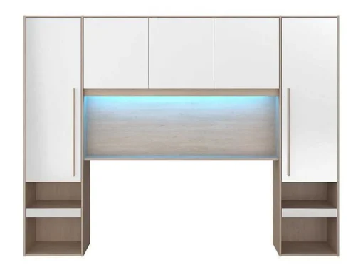Brugkast Met Opbergruimte - Met Ledverlichting - L265 Cm - Kleuren: Glanzend Wit En Houtlook - Velona