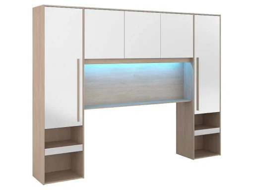 Brugkast Met Opbergruimte - Met Ledverlichting - L265 Cm - Kleuren: Glanzend Wit En Houtlook - Velona