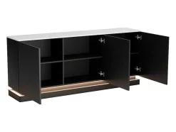 Buffetkast Met 3 Deuren En Ledverlichting Van Mdf - Zwart Met Wit Marmereffect - Devika Van Pascal Morabito