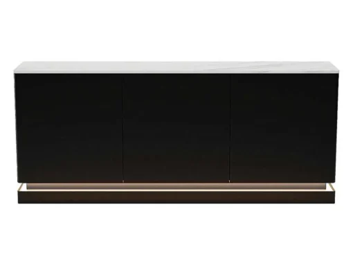 Buffetkast Met 3 Deuren En Ledverlichting Van Mdf - Zwart Met Wit Marmereffect - Devika Van Pascal Morabito
