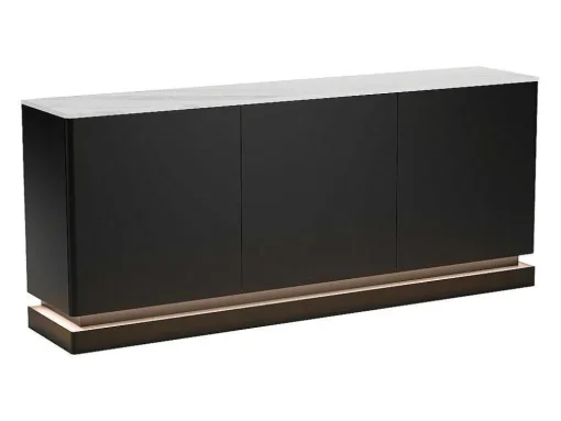 Buffetkast Met 3 Deuren En Ledverlichting Van Mdf - Zwart Met Wit Marmereffect - Devika Van Pascal Morabito