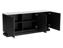 Buffetkast Met 3 Deuren En Ledverlichting Van Mdf - Zwart Met Wit Marmereffect - Devika Van Pascal Morabito