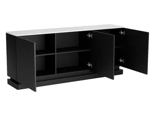 Buffetkast Met 3 Deuren En Ledverlichting Van Mdf - Zwart Met Wit Marmereffect - Devika Van Pascal Morabito