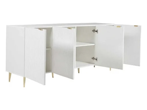 Buffetkast Met 4 Deurtjes Van Mdf En Staal - Wit En Goudkleurig - Yesinia