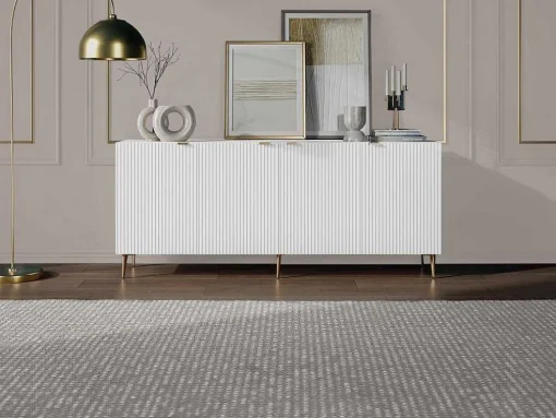 Buffetkast Met 4 Deurtjes Van Mdf En Staal - Wit En Goudkleurig - Yesinia