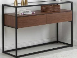 Buffetkast Met 2 Lades Van Mdf, Gehard Glas En Metaal - Donker Naturel - Camata