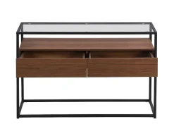 Buffetkast Met 2 Lades Van Mdf, Gehard Glas En Metaal - Donker Naturel - Camata