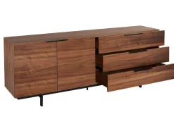 Buffetkast Tayron - 2 Deuren En 3 Laden - Mdf En Metalen Poten - Kleur: Walnoot